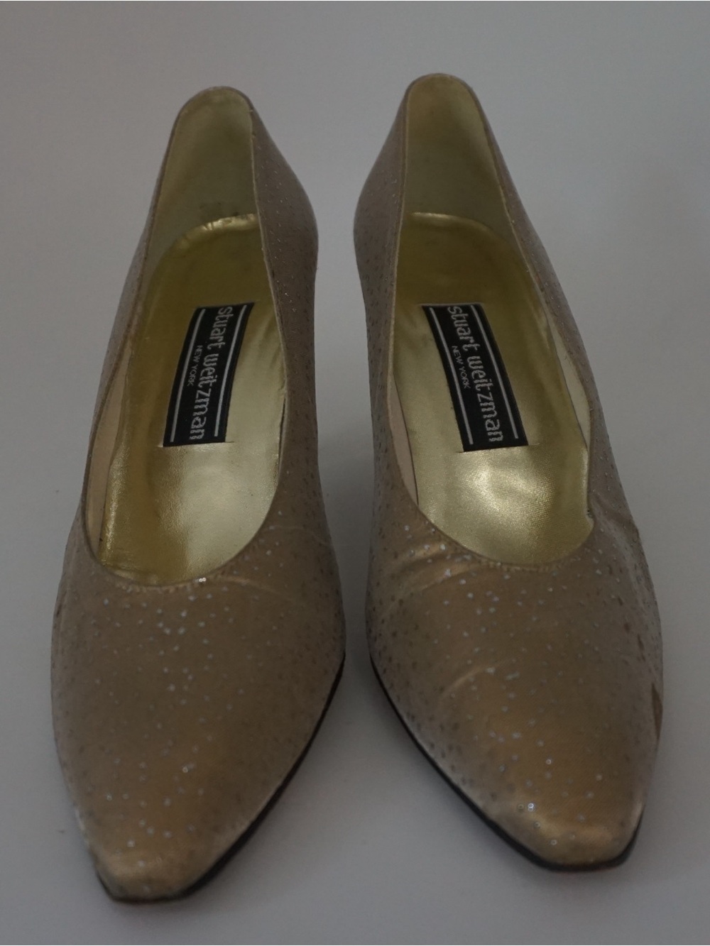 Stuart Weitzman Beige Sparkle Pointed Toe Pumps